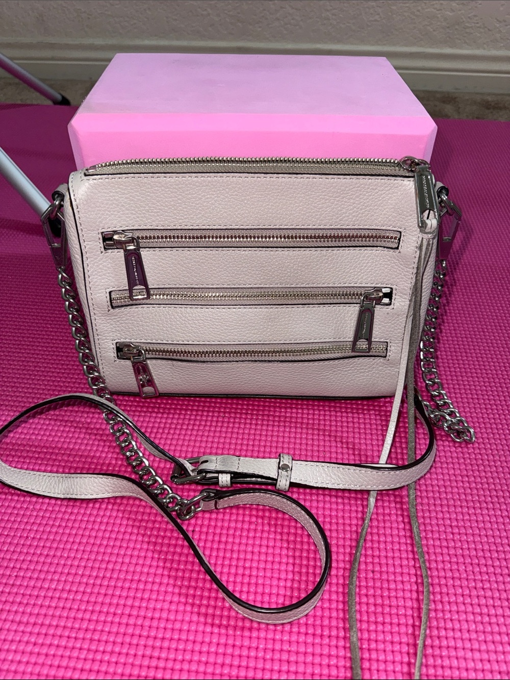 Women's Light Grey/ Bone colored Crossbody Bag with Chain Strap